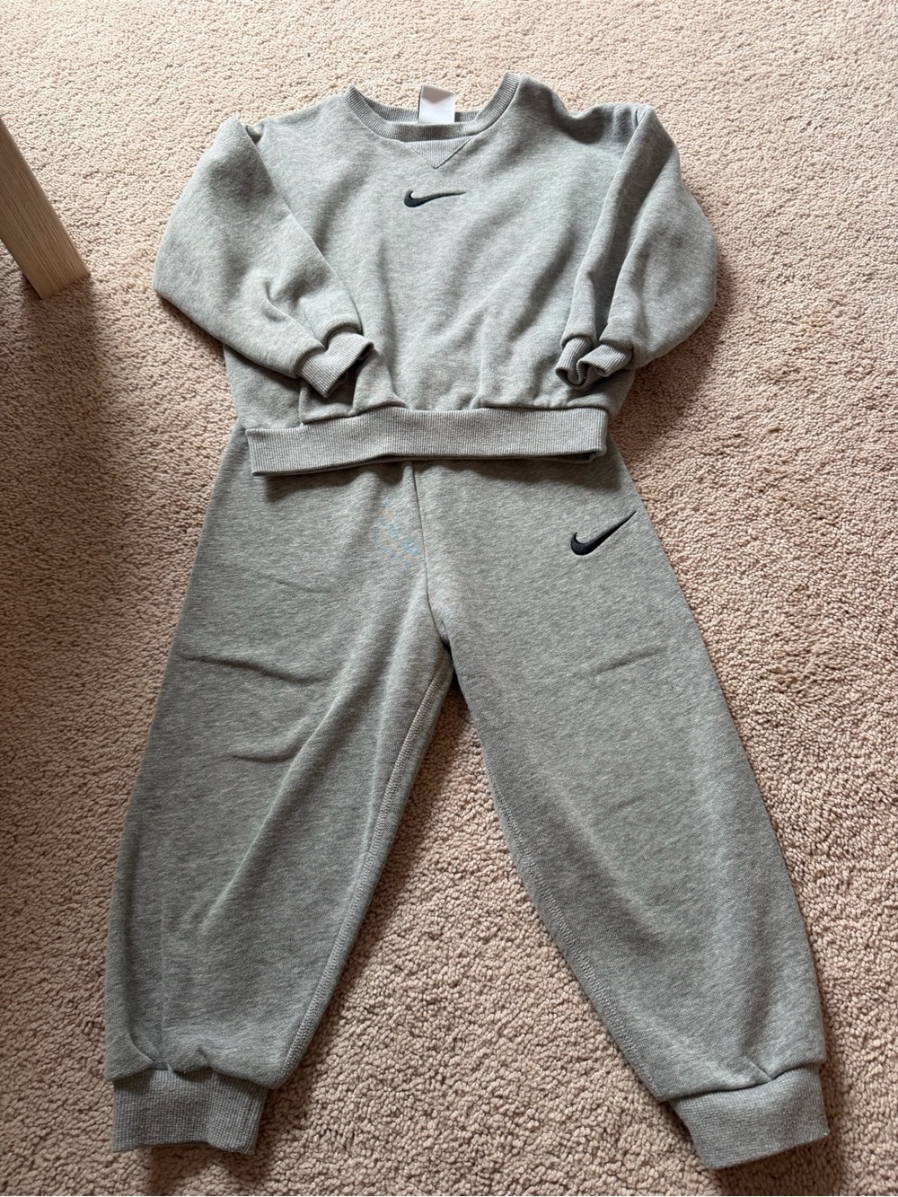 Nike Kids Grey Sweatshirt & Jogger Set with Black Swoosh